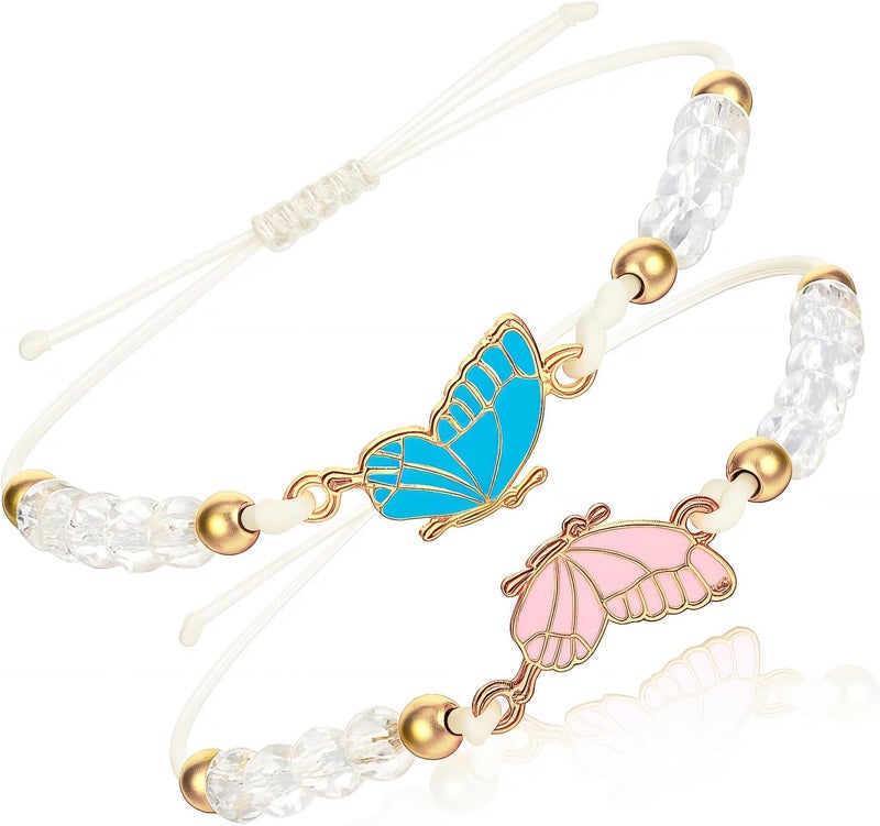 simarro 2pcs Matching Bracelets, Butterfly Friendship Bracelets Adjustable Strand Best Friends Bracelet, Handmade Charm Couples Jewelry Gifts for Women Couples Friend - Image 1
